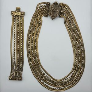 Rock Chic Necklace‎ Bracelet Set Grunge Punk Multistrand Ball Chain Studs
